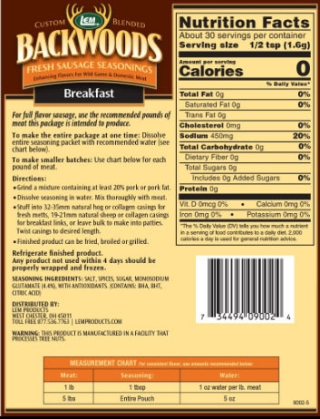 LEM Backwoods Breakfast Fresh Sausage Seasoning 1.7 oz 4 LEM Backwoods Breakfast Fresh Sausage Seasoning 1.7 oz - Image 2