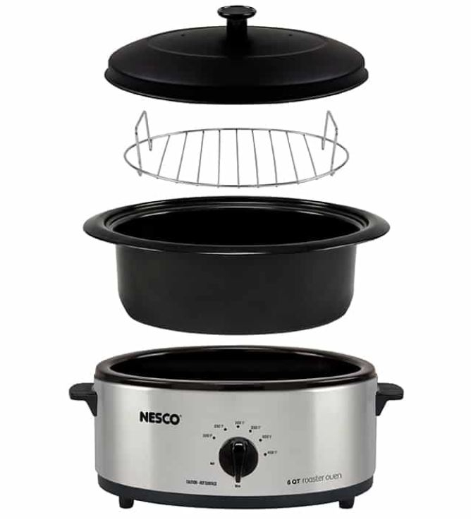 Nesco 6 Qt. Stainless Steel Roaster with Porcelain Cookwell 4 Nesco 6 Qt. Stainless Steel Roaster with Porcelain Cookwell - Image 2