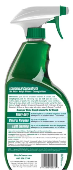 Simple Green All Purpose Cleaner & Degreaser, 32 Oz. -Home Goods Sales Store back of spray