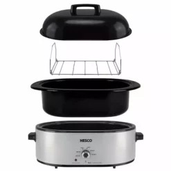 Nesco 18 Qt. Stainless Steel Roaster Oven Porcelain Cookwell -Home Goods Sales Store black mwr exploded view 1